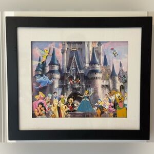Disney Parks Castle with Characters Pin Set Picture Print Art Framed & Matted